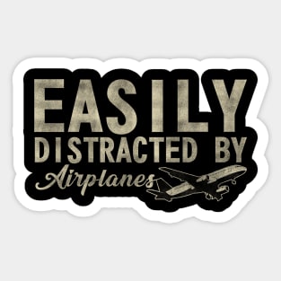 Easily Distracted By Airplanes Retro Airplane Funny Pilot Sticker